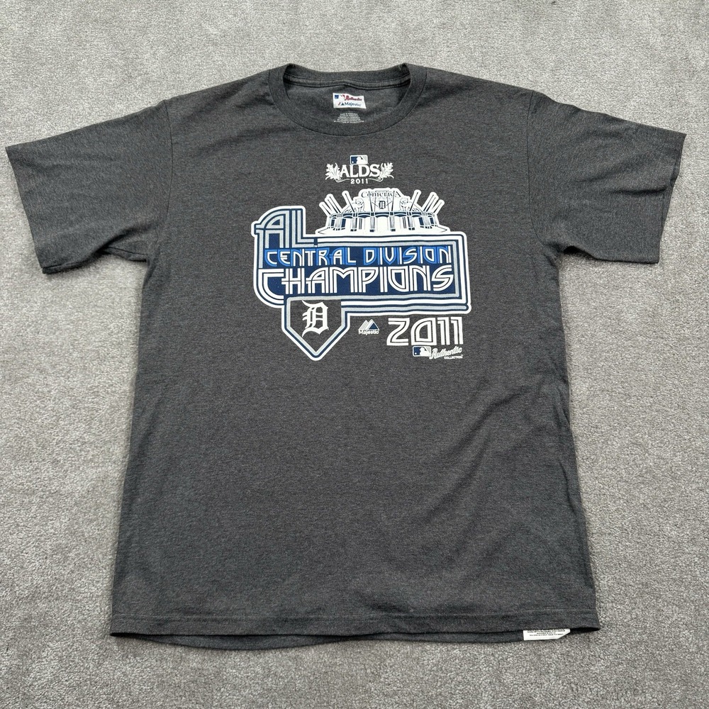 Detroit Tigers Majestic 2011 ALCS Champions Short‎ Sleeve T-shirt Size M Gray